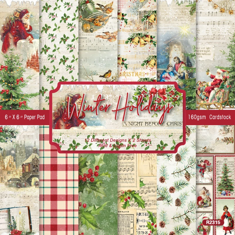 Litmas Paper|vintage Christmas Scrapbook Paper Pack 24