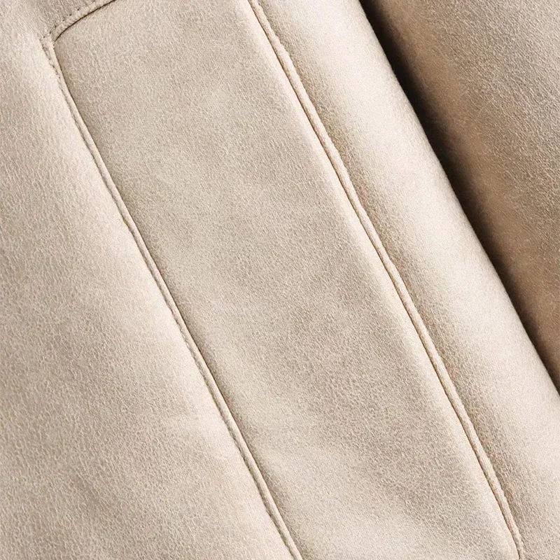 Vintage Women's Leather Jacket Loose Thick Warm Lapel Single Breasted Long Sleeve Fleece Jacket Fall Winter Street Outwear