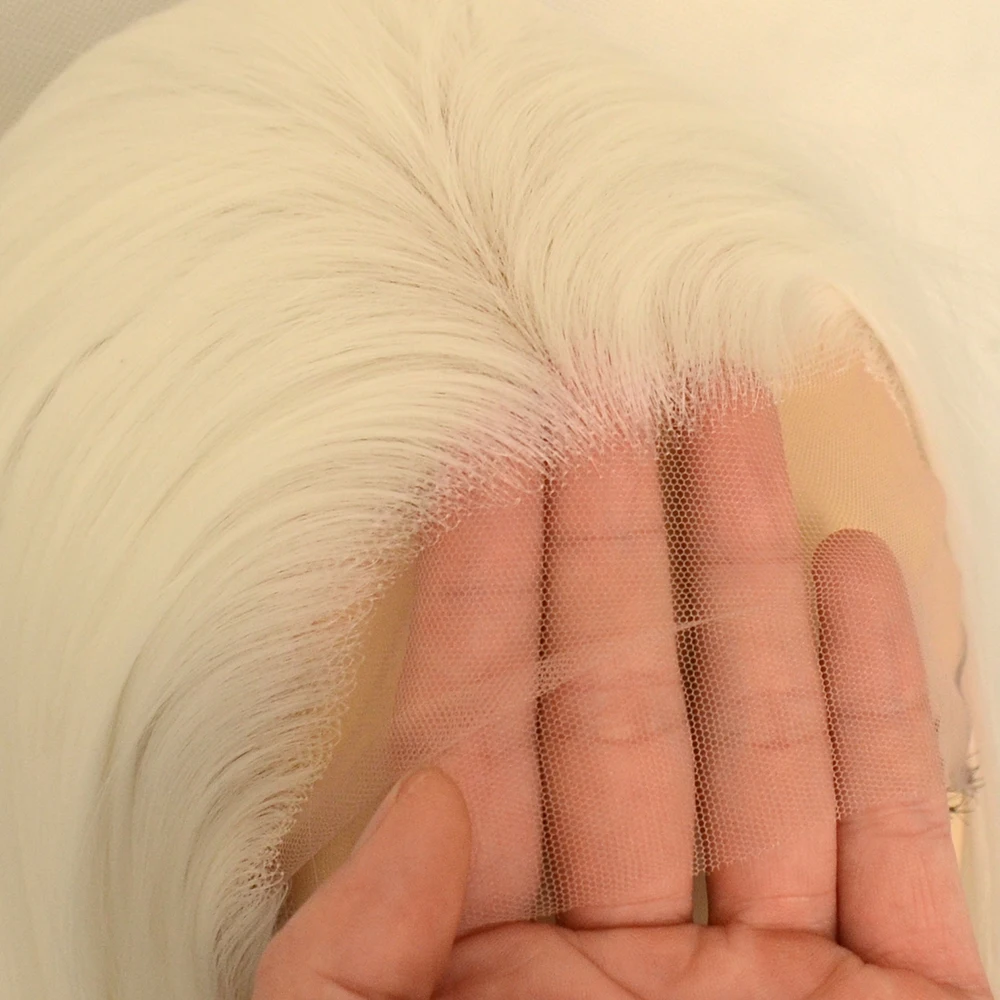 Perucas de Onda Resistente ao Calor Fina para Mulher Vogue Rainha Platinum Branco Sintético Laço Frente Longa Fibra Natural Linha 8 Computers & Electronics