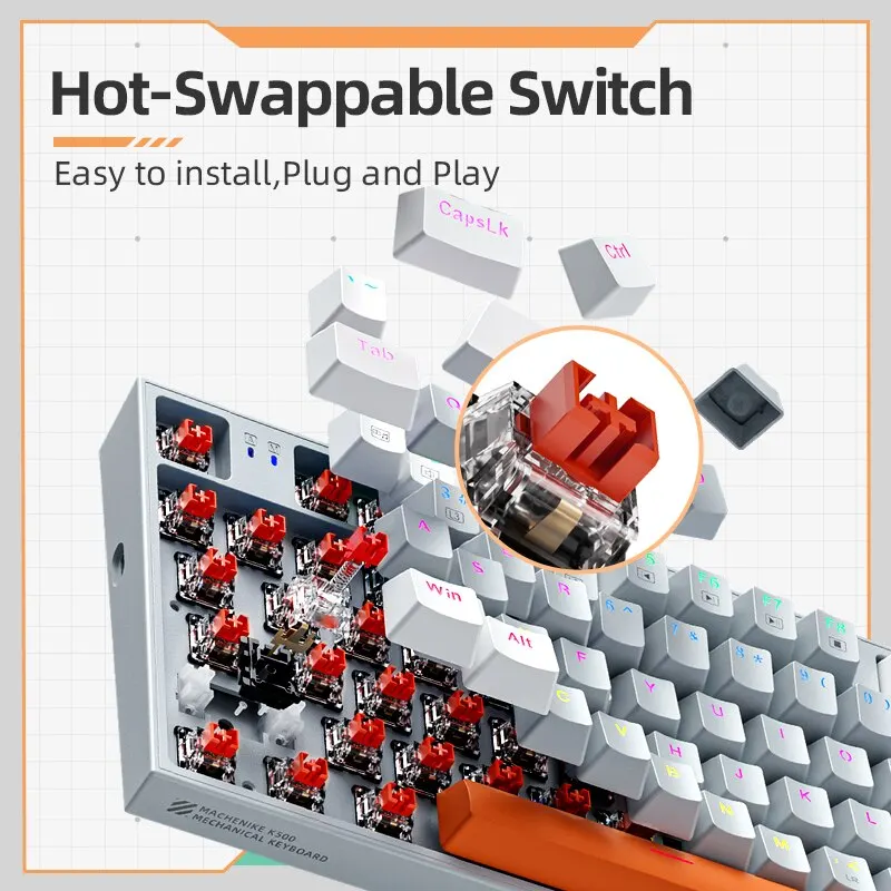 Wireless Mechanical Keyboard Machenike K500W Hot Swap Tri-mode 94 Keys RGB Backlit For PC Gamer Laptop