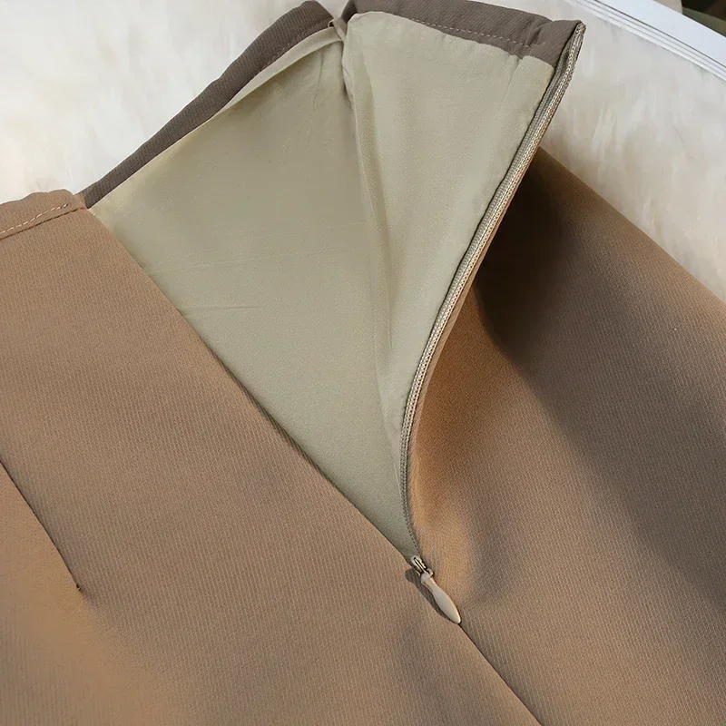 Fashion Elegant Formal Skirts Women Autumn New High Waist Drape Suit Long Brown Skirt Zipper Female 6