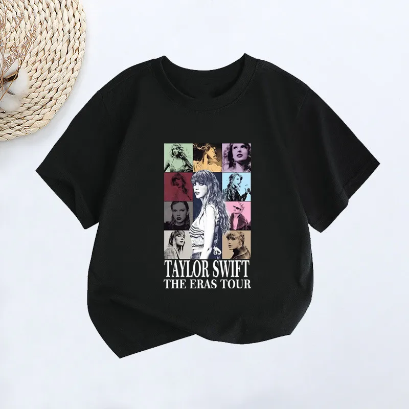 

Famous Singer Taylor ERAS Tour Swift Kids T shirt Fashion Baby Girls Summer Boys Clothes Cotton Black Short Sleeve T-shirts