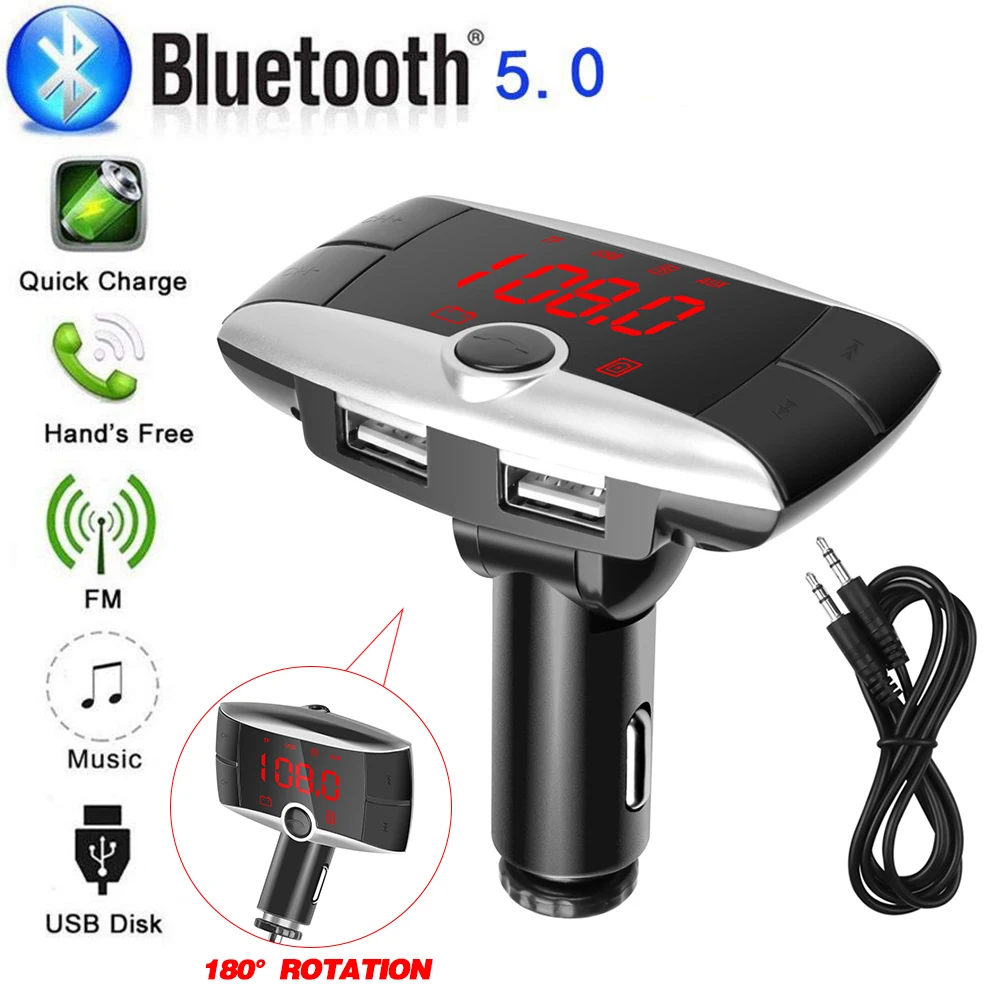 Red Light Widescreen Bt01 Bluetooth Car Mp3 Player Handsfree Wireless Fm Transmitter Radio Adapter Usb Car Charger