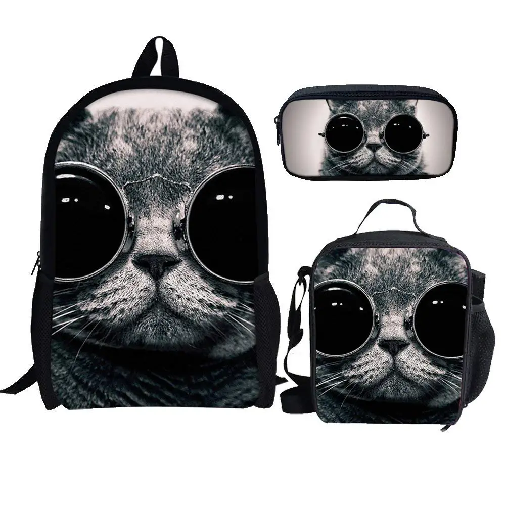 

Black Cat Design 3Pcs School Bags Set for Teen Boy Girls Schoolbag Casual Backpack for Student Bookbag Large Capacity Backpack