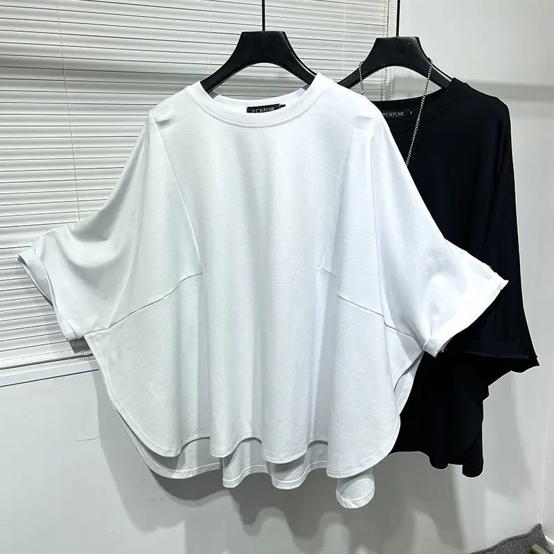 

Men Oversized Batwing Sleeve T Shirts Summer Thin Hem Split Side Fashion Personality 2xl Tops Tee Hip Hop Black White Streetwear