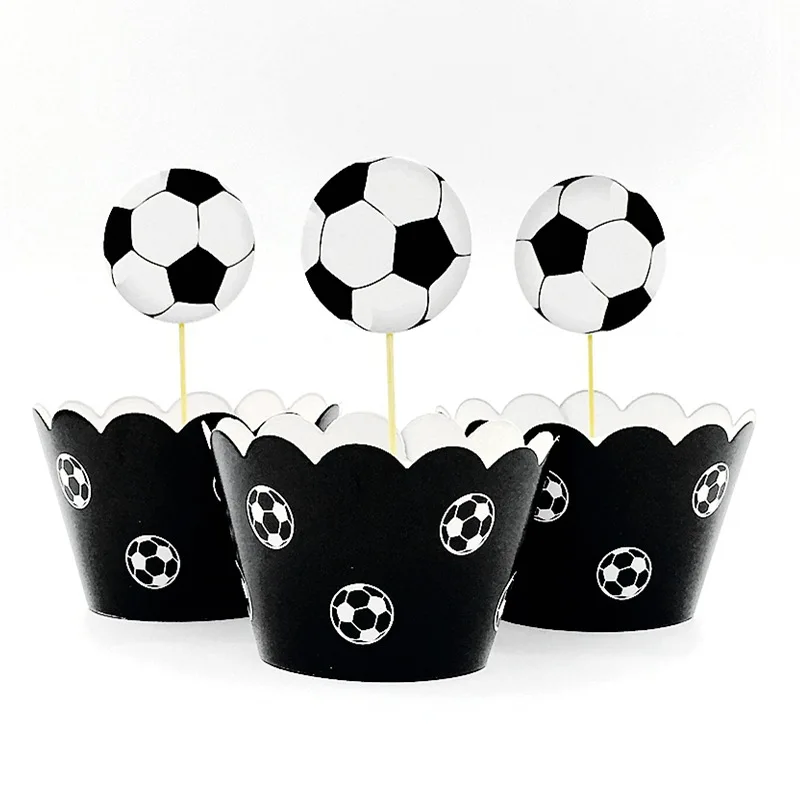 

24pcs Cartoon Outdoor Play Football Soccer Boys Cupcake wrappers toppers pick child birthday party wedding decoration cake flag