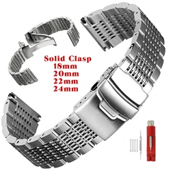 Stainless Steel Mesh Bracelet for Seiko Solid Deployment Buckle Diving Watch Band Brushed Polished Business Straps 18/20/22/24mm