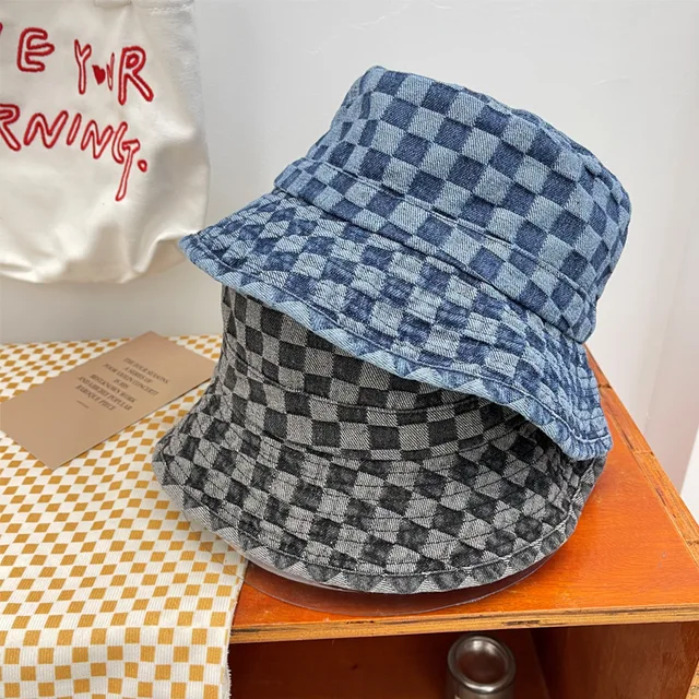 New Star Bucket Hats for Women Plaid Spring and Summer Sunshade