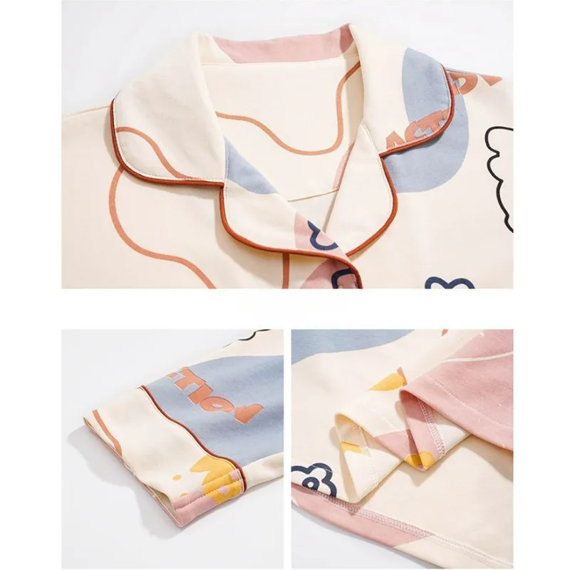 2024 New Women Pajamas Spring Female Pure Cotton Long-Sleeved Cardigan Cartoon Cute Sleepwear Sets Casual Loose Homewear Suit