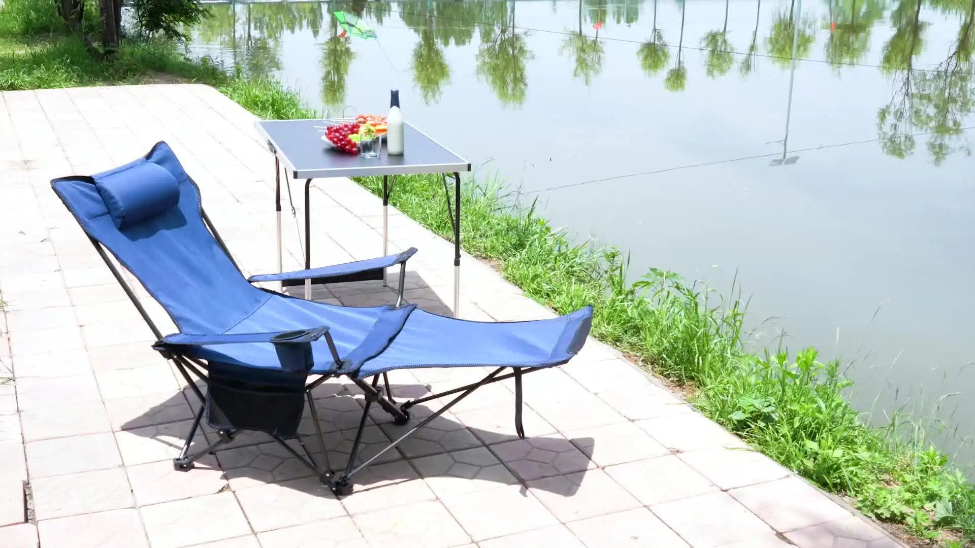 Chaise De Camping Pliable WOLTU Avec Appui-Tête Et Porte-Gobelet - Fauteuil Pêche Charge 150kg, Noir