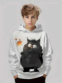 Divertente stampa 3d Abbigliamento per bambini Felpe con cappuccio Manica lunga Felpa da uomo Cartoon Ragazzi Tempo libero Moda Cat Print Felpa con cappuccio da ragazza 1