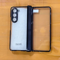 Magnetic Hinge Transparent Shockproof Case with Glass Film, Slim Protective Cover - Only case (Black)