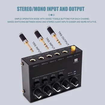 전문 사운드 믹서 4 채널 믹서 스테레오, 6.5 3.5mm 컨버터, RCA 출력 믹서, 미니 저소음 사운드 믹서, 2 개