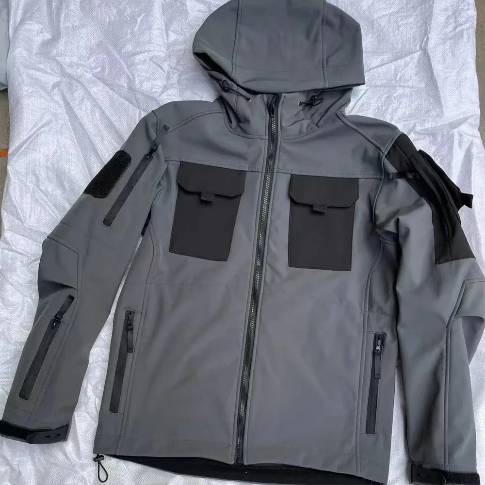 Winter Outdoor Waterproof Suits Men Tactical Windproof Hooded Jacket Fleece Warm Pants Multi-pocket  Thermal Sets Autumn 4