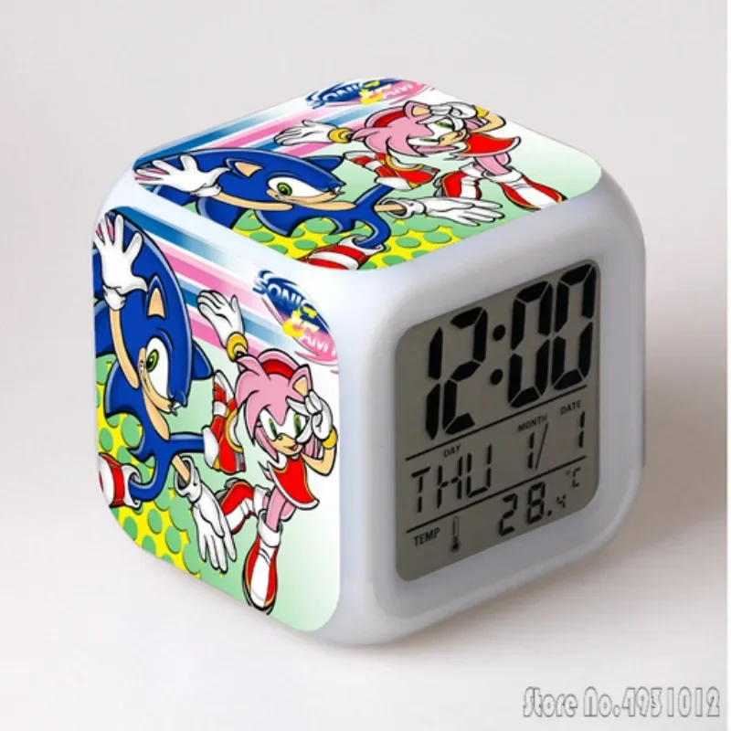 Reloj despertador con luz LED de 8 x 8 x 8 cm con diseño de Sonic the Hedgehog, Sonic the Sonic Boy, creativo, para estudiantes, con pantalla de hora, semana y mes