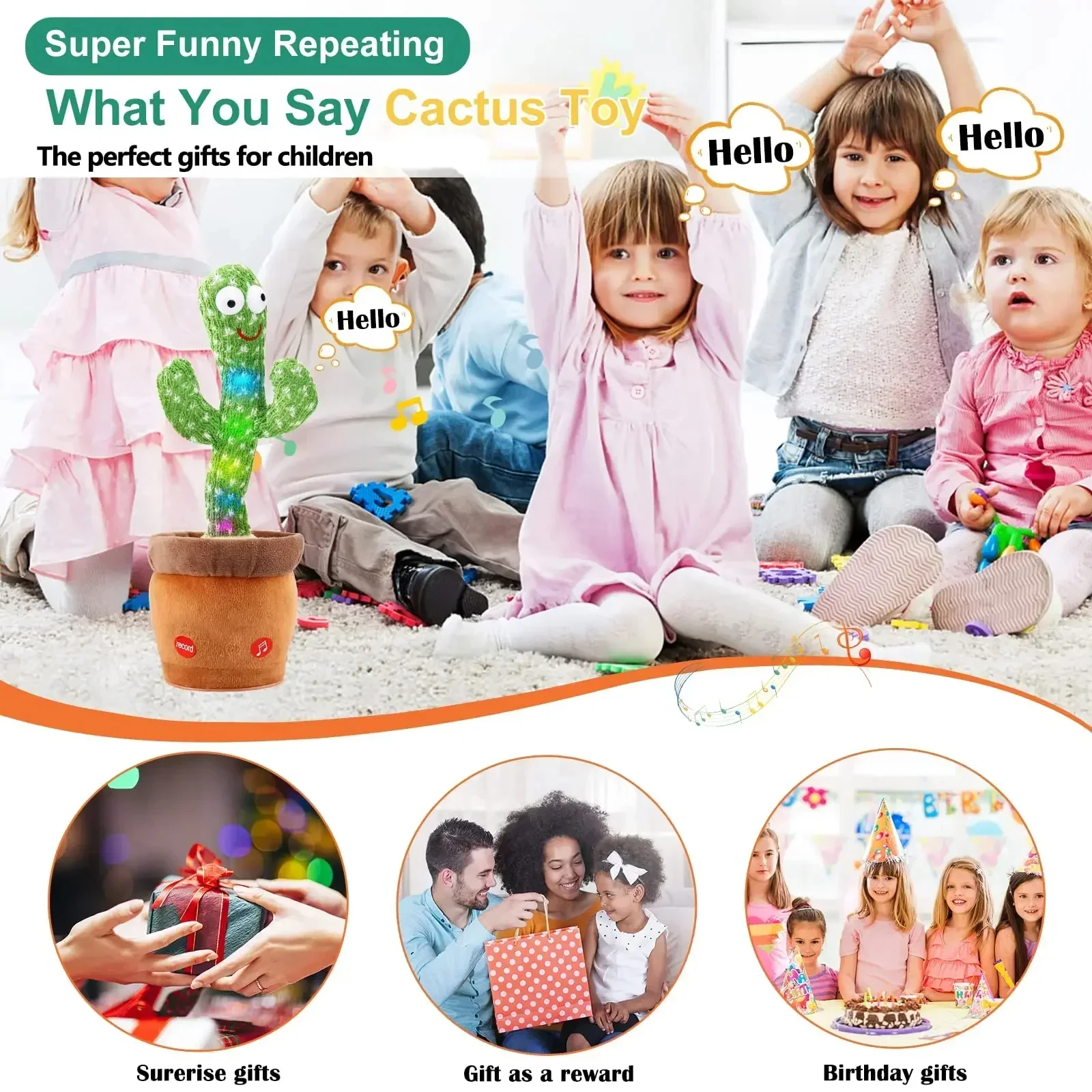 A talking cactus toy that can be charged, recorded, and repeated. Suitable for Spanish, English, and Arabic voice changer 4