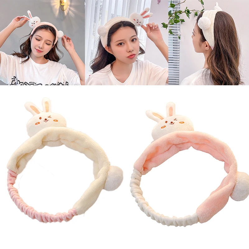 

Rabbit Head Plush Headband Animals Elastic Hair Band Soft Turban Heads Wraps Wash Face Makeup Hairbands Hair Accessories DIY