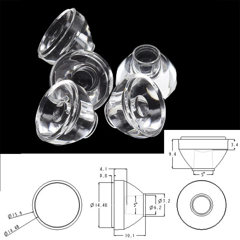 5 Pz 16Mm Pmma Lente Cob Led Torcia Lampada Wall Washer Concavo Convesso Divergente Lente