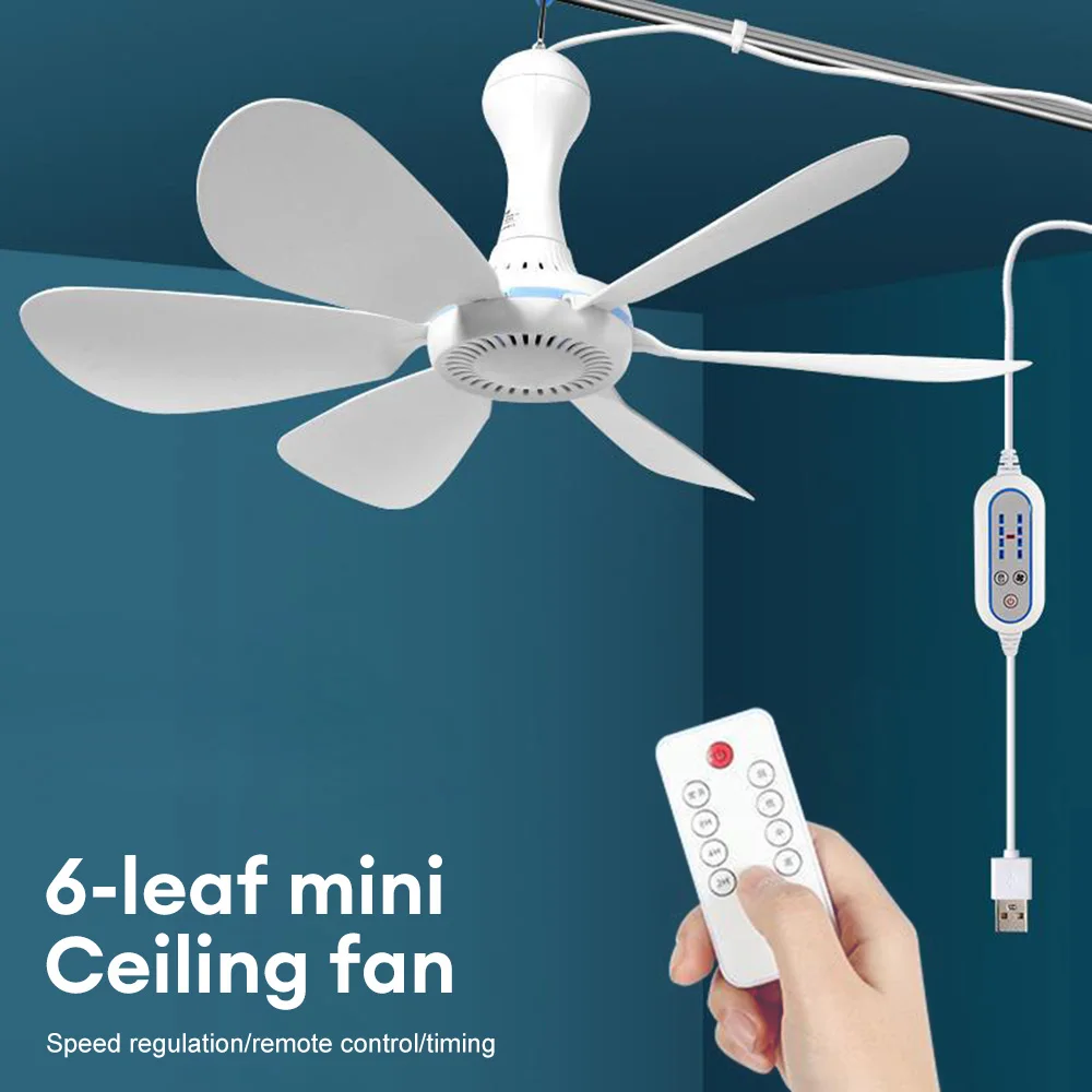 Portable Ceiling Fan With Remote Control 5V 2A Mini USB Tent Fan 6