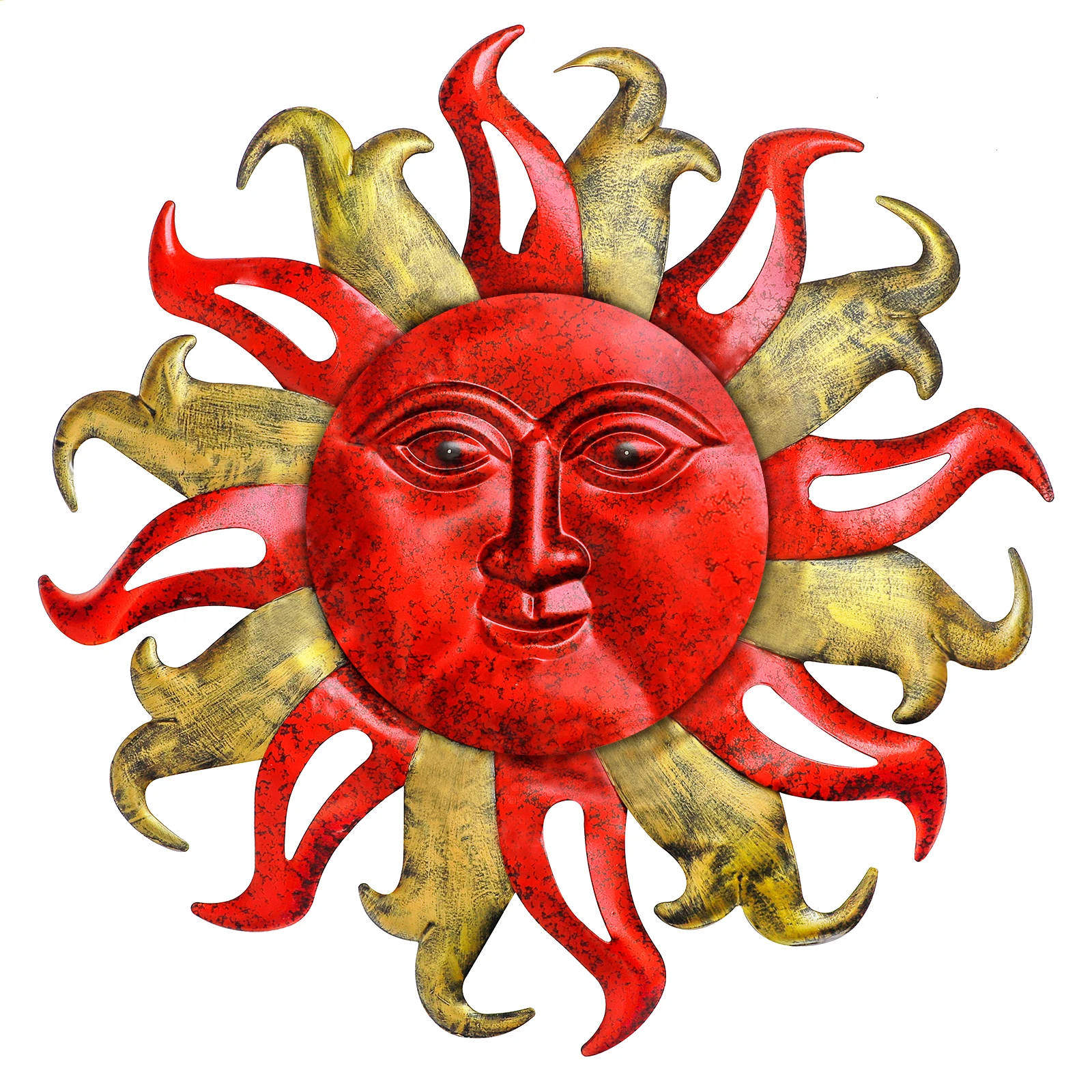 

21 Inches Metal Sun Wall Art Large Rustic Retro Red Gold Metal Hanging Decoration for Indoor Outdoor Sculpture for Garden Yard