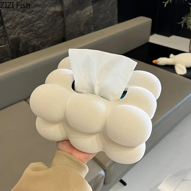 Creative Flocked Cloud Ceramic Tissue Box Desk Decoration White Cloud Shape Porcelain Tissue Box Bedside Table Paper Towel Case 5
