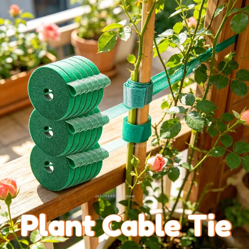 Self Adhesive Plant Nylon Cable Tie Green Adjustable Plants Hook Loop Support Garden Twine Bandage Reusable Fastener Tape Strips