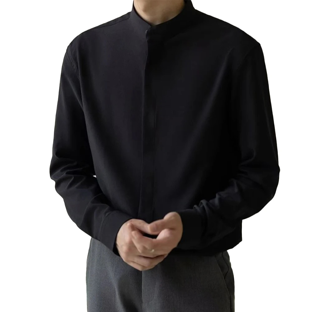 

Stand Collar Blouse for Men Slim Fit Long Sleeve Shirts for Parties Travel and Weddings Available in Multiple Colors