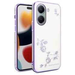 Glitter Rhinestone Transparent Soft TPU Phone Case for Poco M6 Plus 5G (PURPLE)