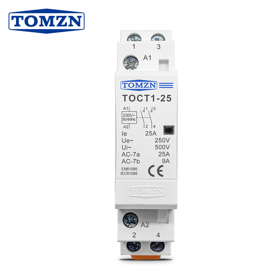 TOMZN TOCT1 2P 25A AC 220V/230V 50/60Hz DIN Rail Household AC Modular Contactor 110V 230V 24V 2NO 2NC 1NO1NC