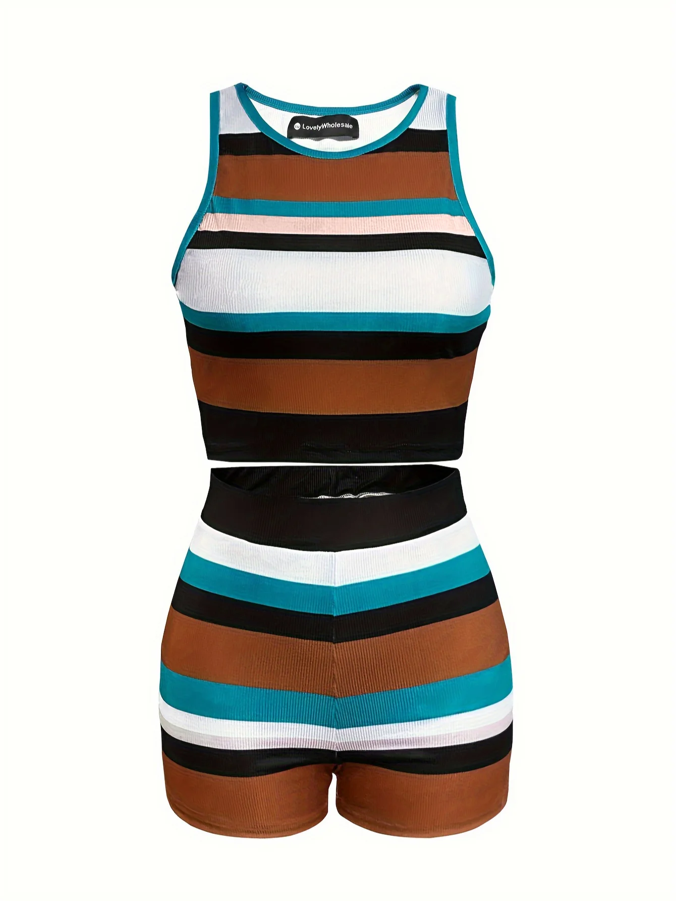 Crop Top Striped Shorts Set Patchwork Crop Tank Tops and Shorts Womens Outfits Summer 2025 Casual Holiday Beachwear