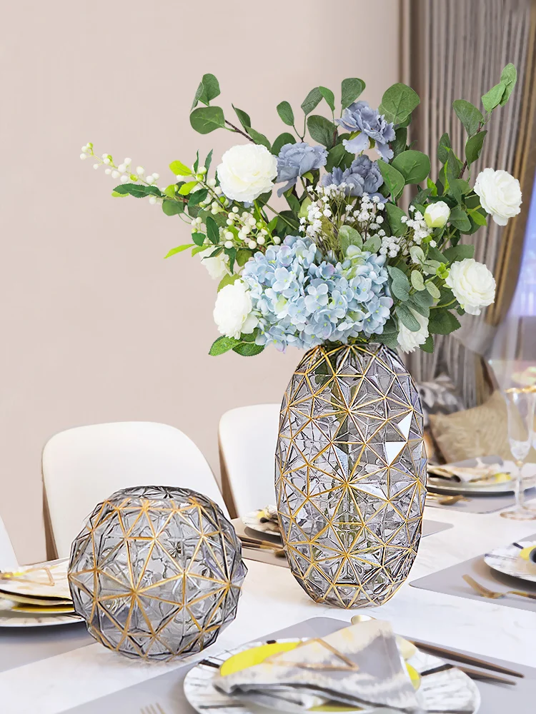 

Creative glass vase luxury ornaments American living room flower arrangement European-style dining table TV cabinet