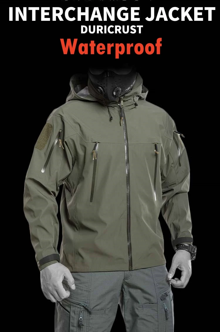 Description Picture 3 of itemWaterproof Hardshell Tactical Jacket US Military Spring Autumn Thin Windproof Hooded Coat Men Outdoor Climbing Hiking Clothing