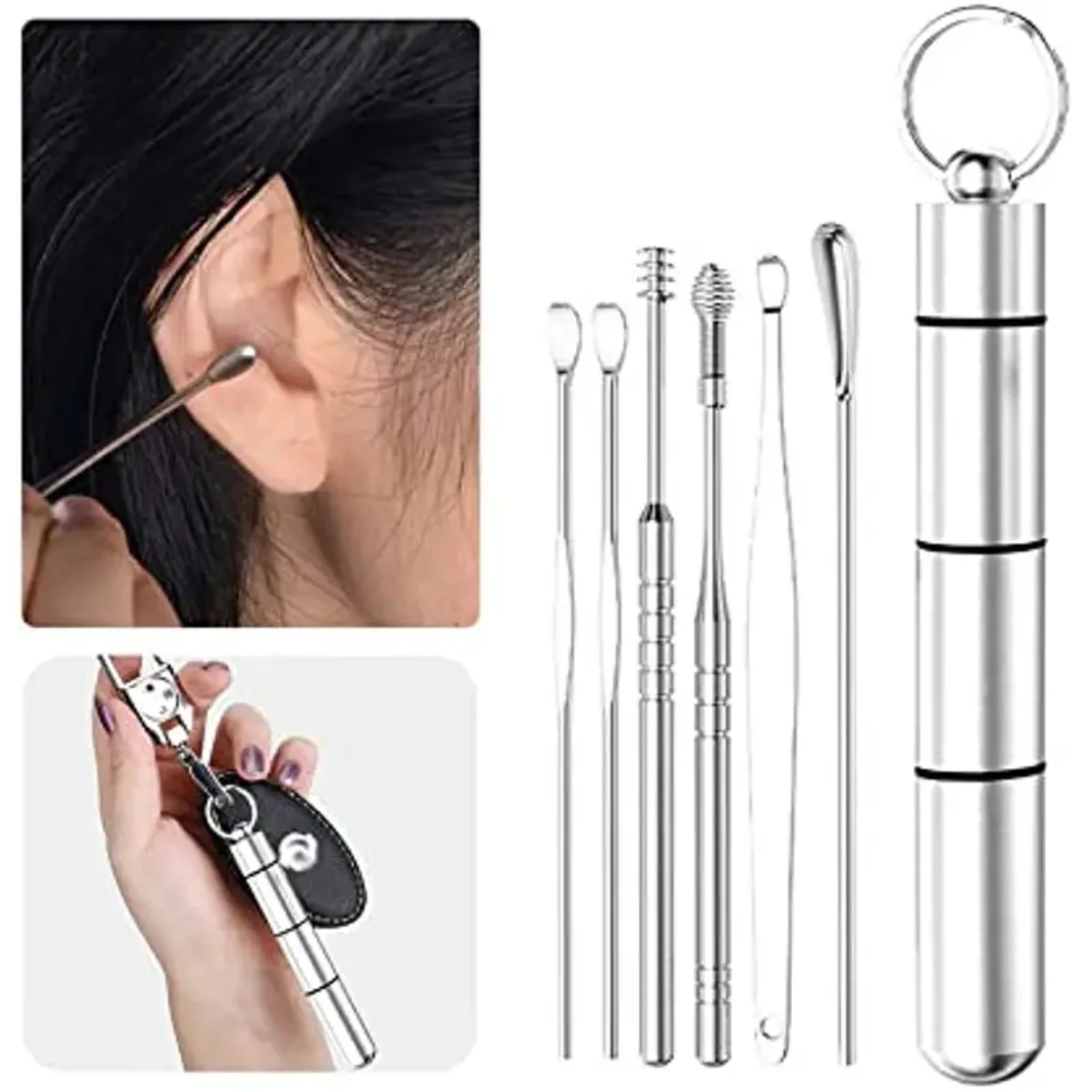 Complete Reusable Spiral Curette Kit Spoon Ear Pick Cleaning Set Efficient Ear Wax Remover Cleaner 6-in-1 Wax Removal 6pcs