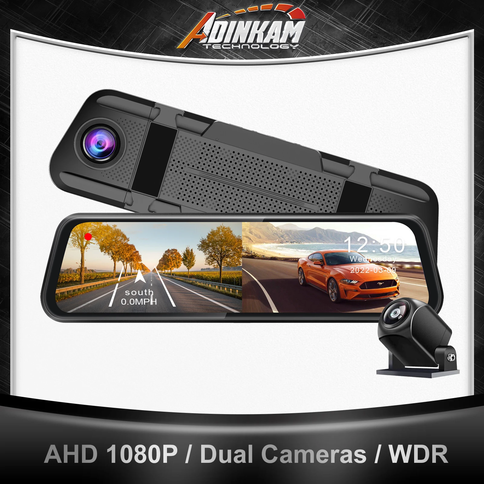 FIRSTSCENE 10 Inch Dual Cameras Streaming Media Mirror Dash Cam 1080P