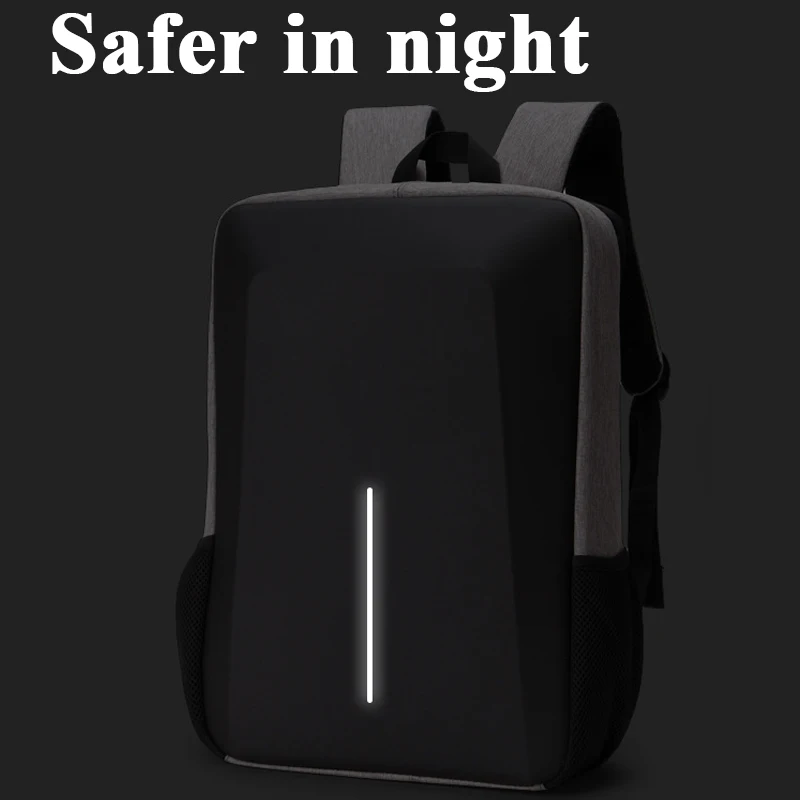 Men's Reflective Strip Multifunctional Backpack USB Charging Large Capacity 15.6 Inch Laptop Travel Bag Black Business Backpack