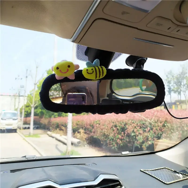 New Cute Car Rearview Mirror Set Girls Cartoon Car Decoration