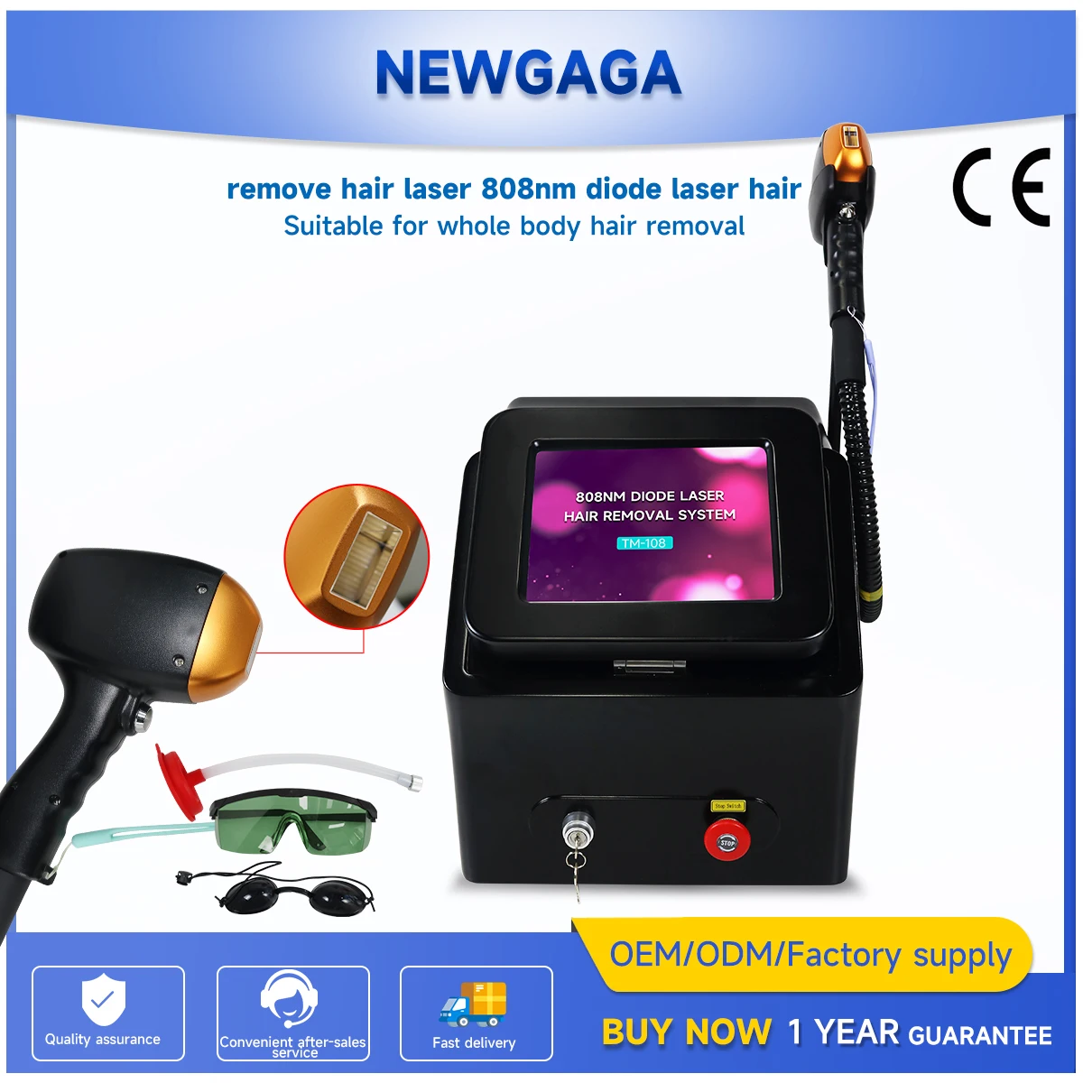 Máquina de Depilación Láser de Diodo NEWGAGA 808NM 755NM 1064NM con Cabezal Refrigerante, Depiladora Permanente Segura e Indolora, Dispositivo para el Cuidado de la Piel