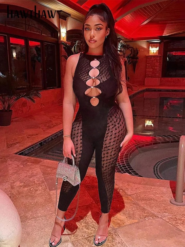 

Женский сексуальный прозрачный облегающий черный комбинезон Hawthaw, комбинезоны, Цельный Наряд 2022, летняя одежда, оптовая продажа товаров для бизнеса