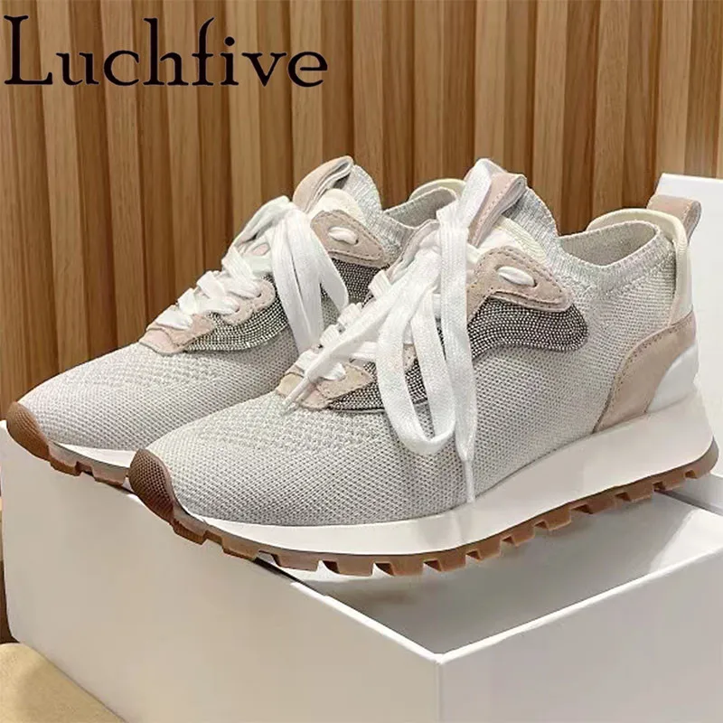 

2022 High Quality Mesh Thick Sole Flats Shoes For Women Lace Up Round Toe Patchwork Shoes Brand Casual Outdoors Walking Shoes