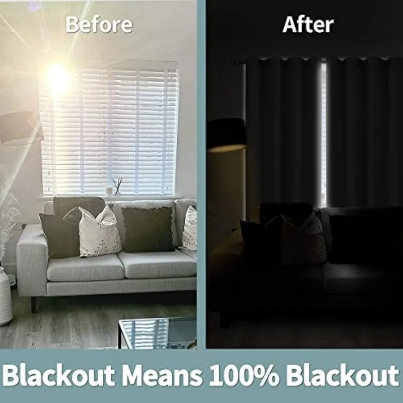 Short 100% Blackout Curtains for Bedroom, Thermal Insulated Energy Efficiency Noise Reducing Grommet Curtains 45 Inch 3