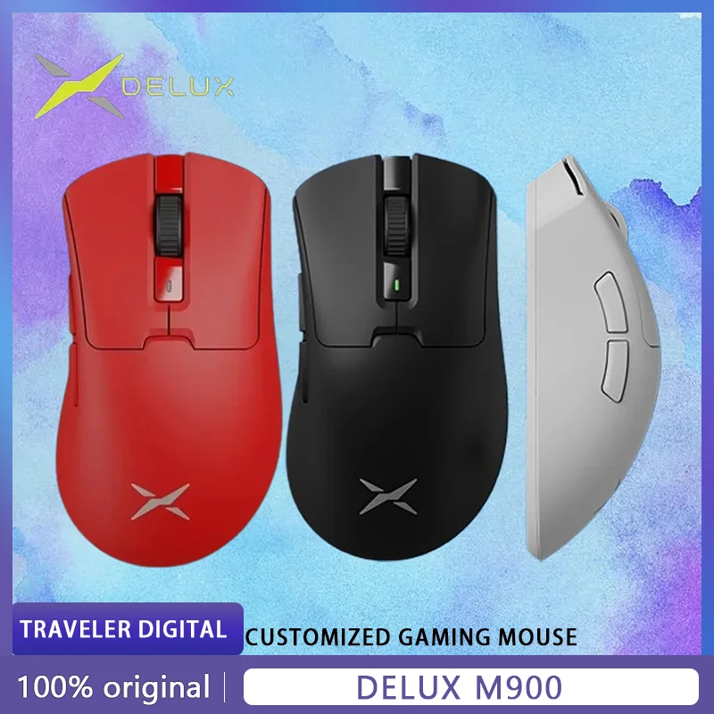 

Delux M900 Wireless Mouse PAW3395 RGB Magnetic Sensor 2-Mode Lightweight Ergonomics Charging Base Customized Gaming Mouse