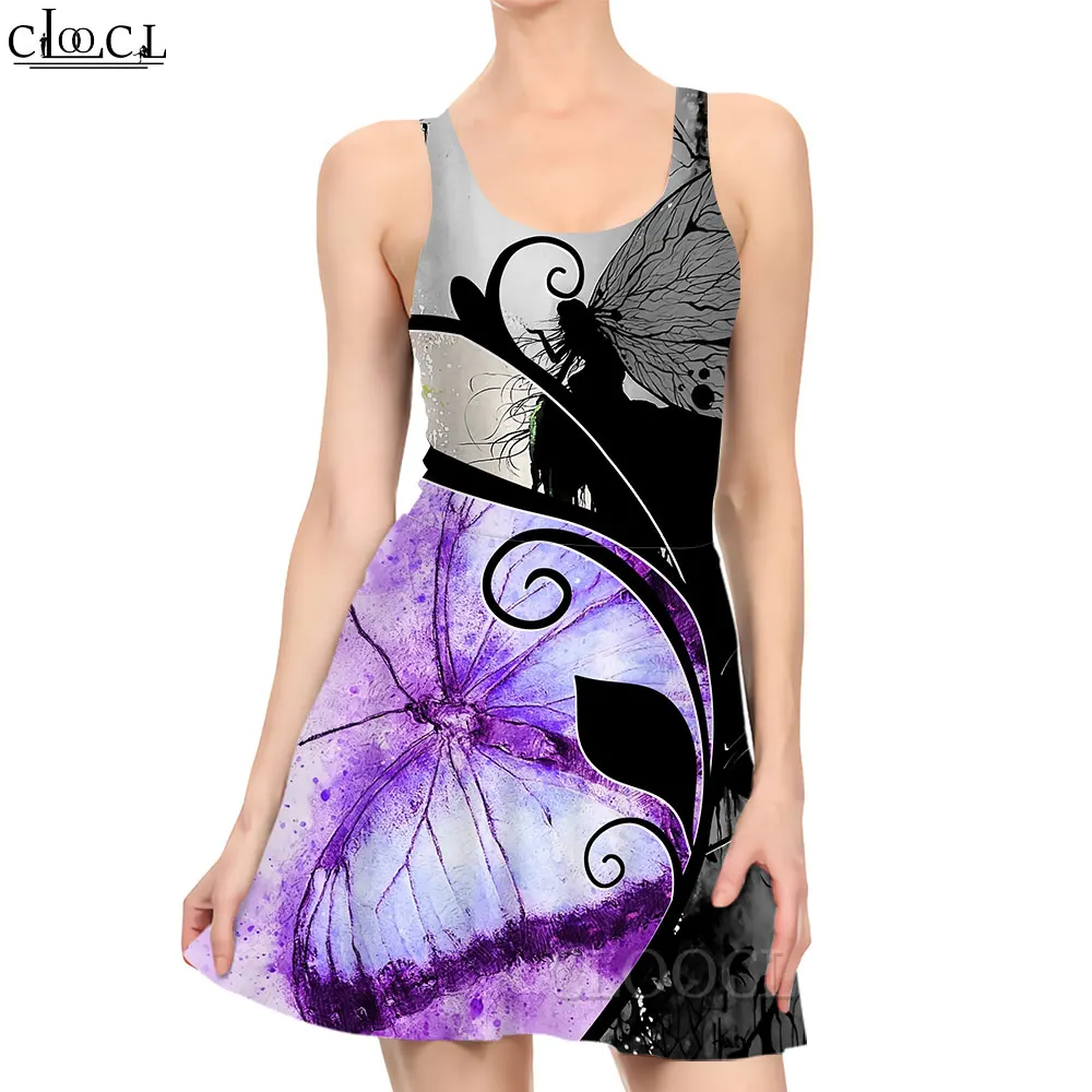 

CLOOCL Sexy Women Dress Watercolor Butterflies Pattern 3D Printed Mini Dress High Waist Sleeveless Sundress 2022 Holiday Clothes