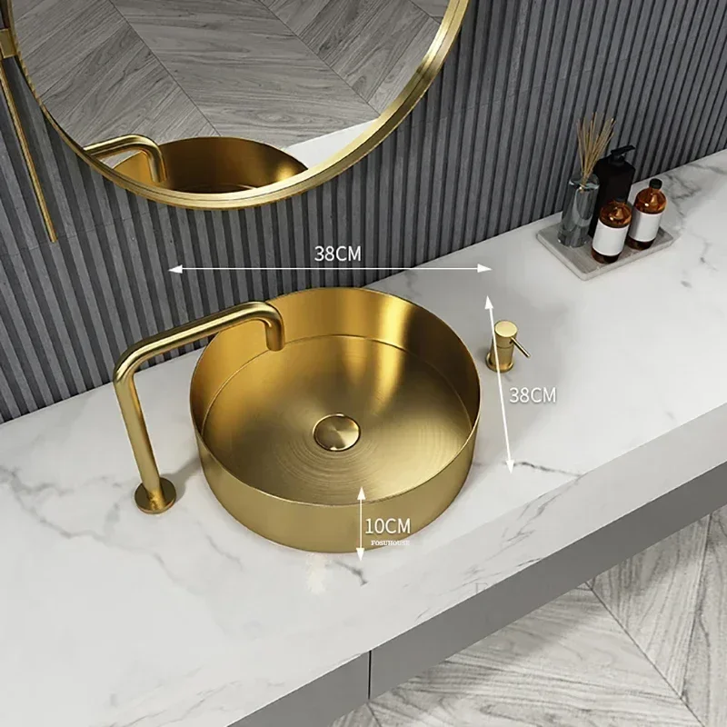 3 Colors Luxury Bathroom Sinks Golden Stainless Steel Above Counter Basin Home Wash Basin Bathroom Fixture Washing Sink z 6
