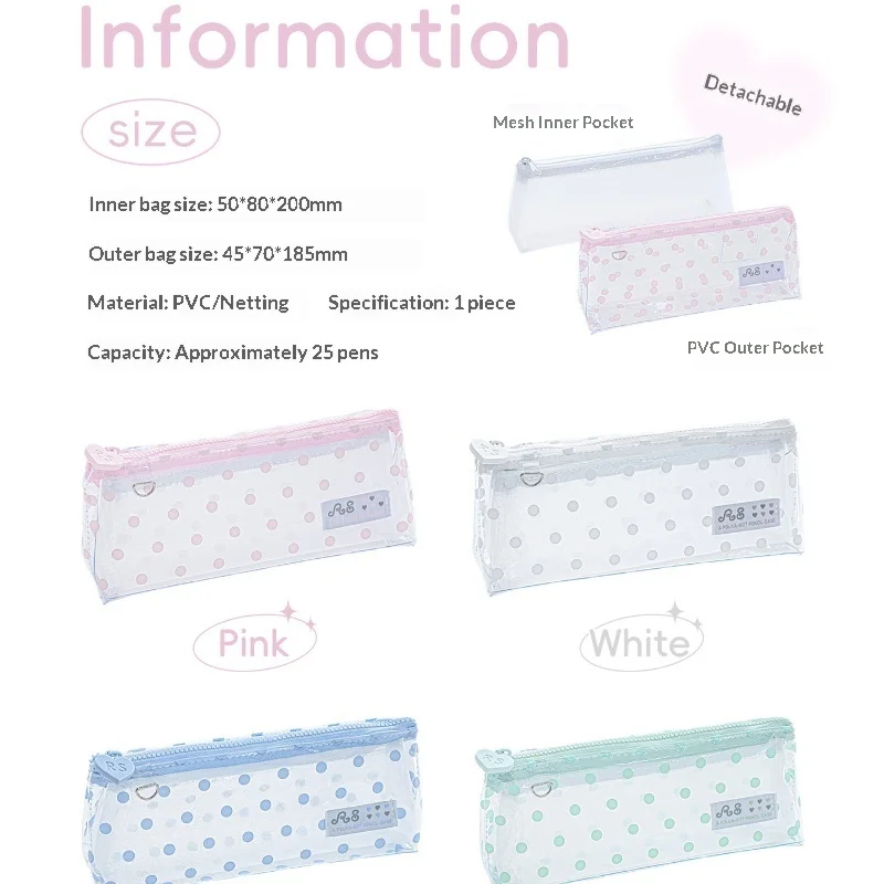 Astuccio RosyPosy Trasparente a Pois, Portatile ed Estetico in PVC, per Scuola, Ufficio e Studio Quotidiano - immagine 6