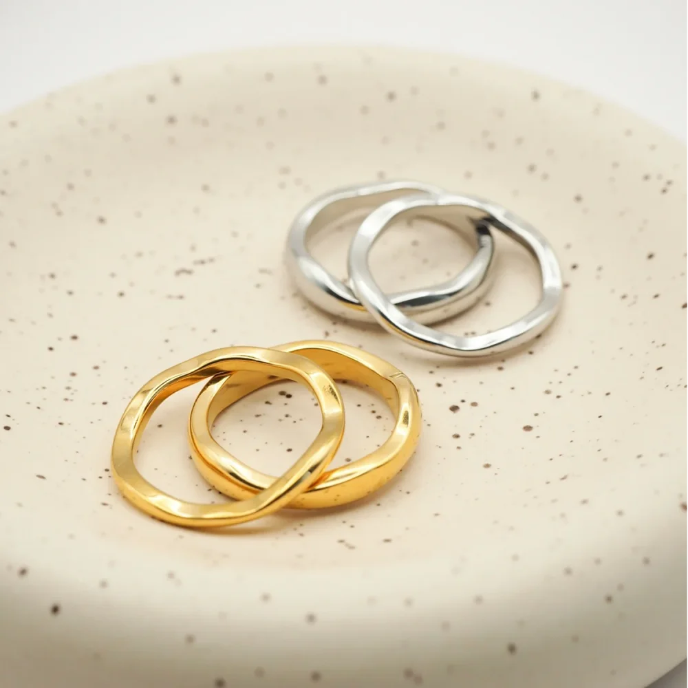 Ripple Stainless Steel Rings For women Gold Color Chunky Band  Stackable Silver Stacking Irregular Wave Minimalist Jewelry Set 5