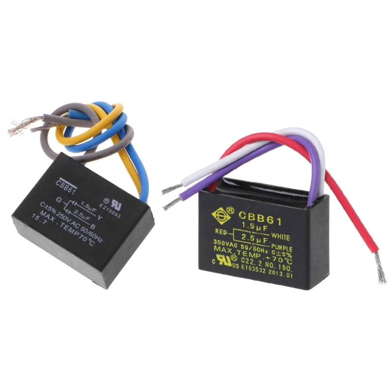 Black CBB61 1.5uF+2.5uF 3 Wires AC 250V 50/60Hz Capacitor For Ceiling Fan Aluminum Electrolytic Capacitor Fixed