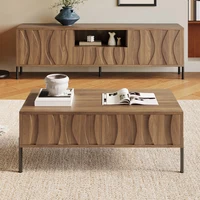 Комбинация журнального столика и подставки для телевизора из массива дерева с волнистым узором, решеткой из натурального дерева, мебель для хранения в гостиной