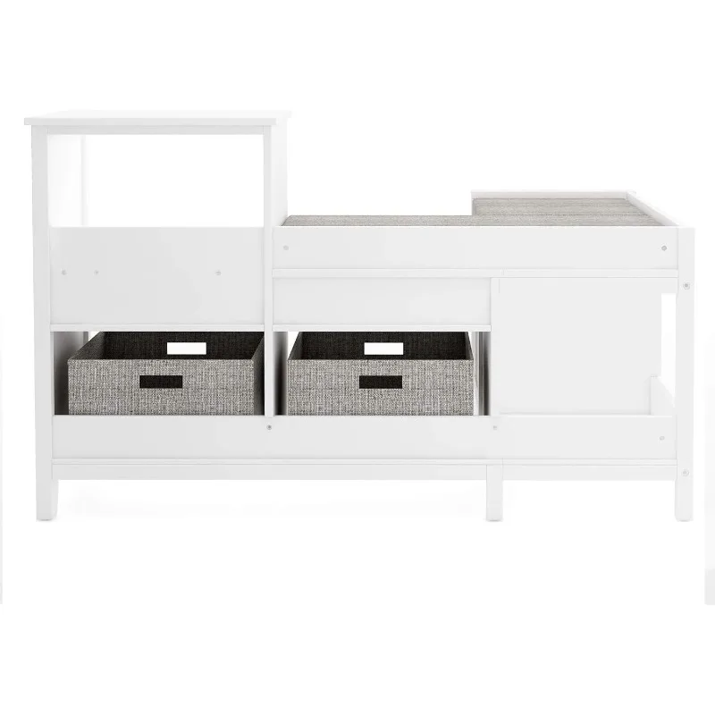 Martha Stewart Kids' Corner Nook - Creamy White: Wooden Storage Bench Bookcase Organizer with Seat Cushion and Fabric Bins 5