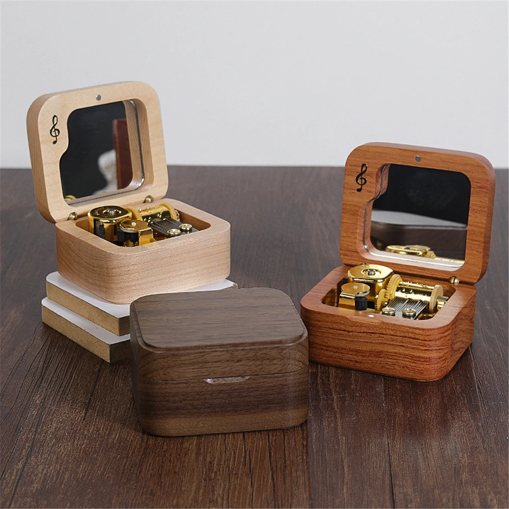 Wooden Music Box 18 Tone Clockwork Musical Box with Mirror Maple Wood Romeo and Juliet Little Star Birthday Gifts for Girlfriend