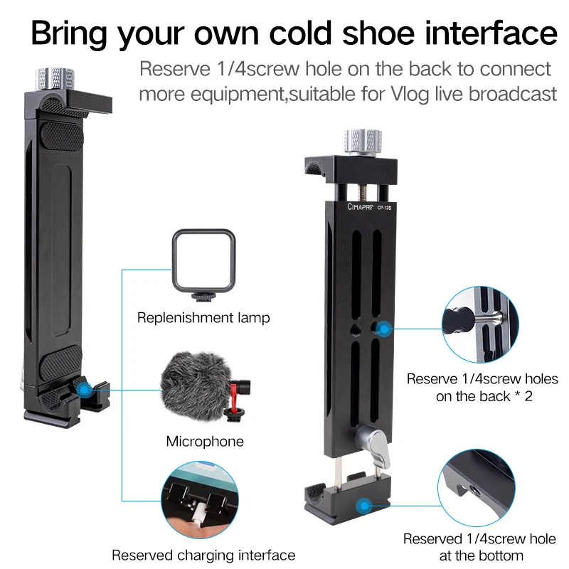 cell phone tripod mount camera tripod mount camera mount bracket camera screw mount screw mount adapter phone mount holder Cimapro CP-12S Universal Aluminum Tablet Tripod Mount With 1/4 Screw Cold Shoe For 135MM-335MM iPad